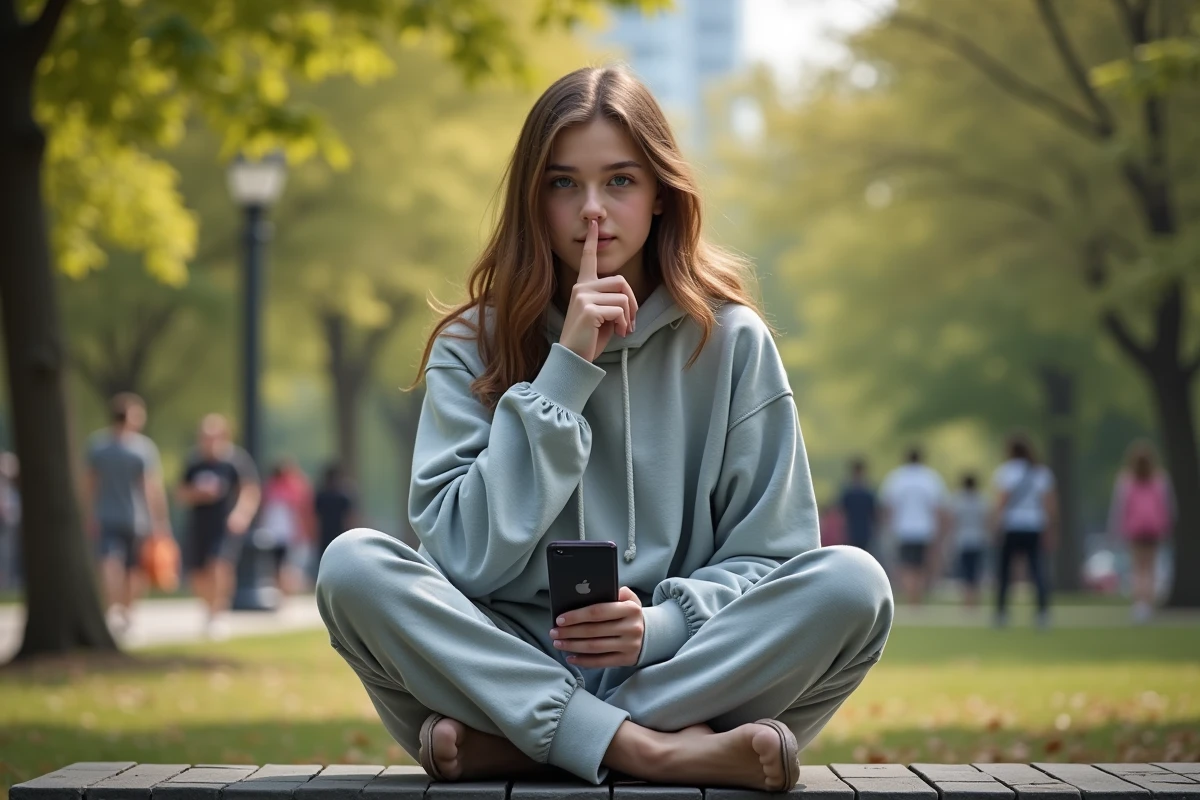 Adolescente assise sur un banc de parc en silence