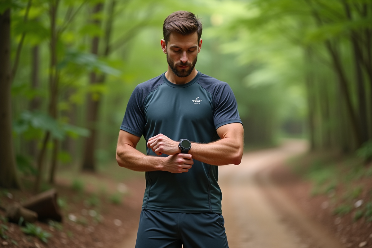 Athlète homme en pleine nature vérteuse en trail