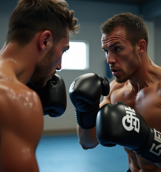 Deux athlètes en thai boxing dans un gymnase bien éclairé