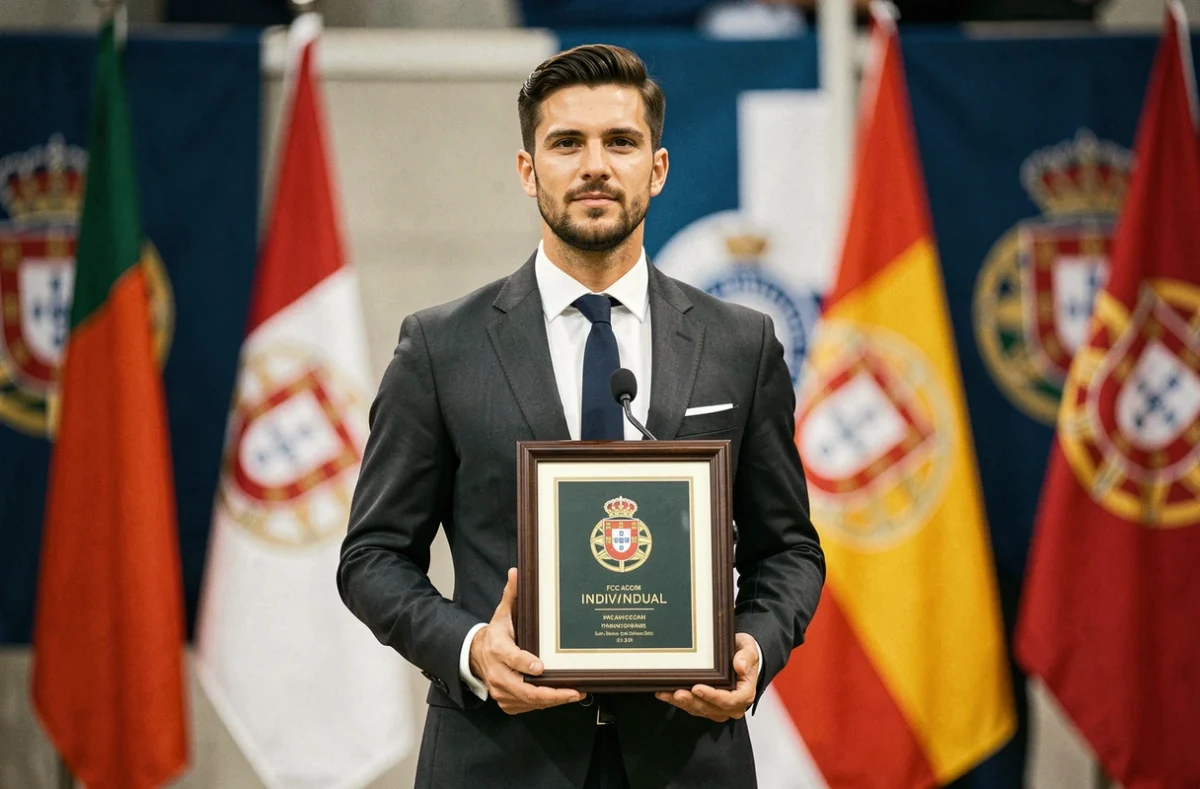 Joueur du FC Porto recevant une récompense individuelle lors d'une cérémonie officielle du club