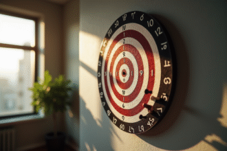 Dartboard haut de gamme en gros plan dans un bureau lumineux