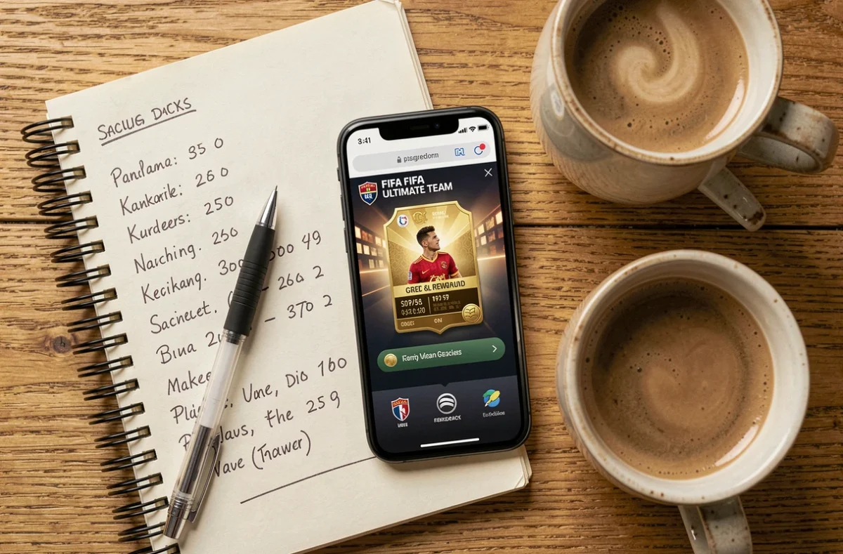 Planification d'une DCE FC 25 économique avec notes manuscrites et smartphone sur une table en bois