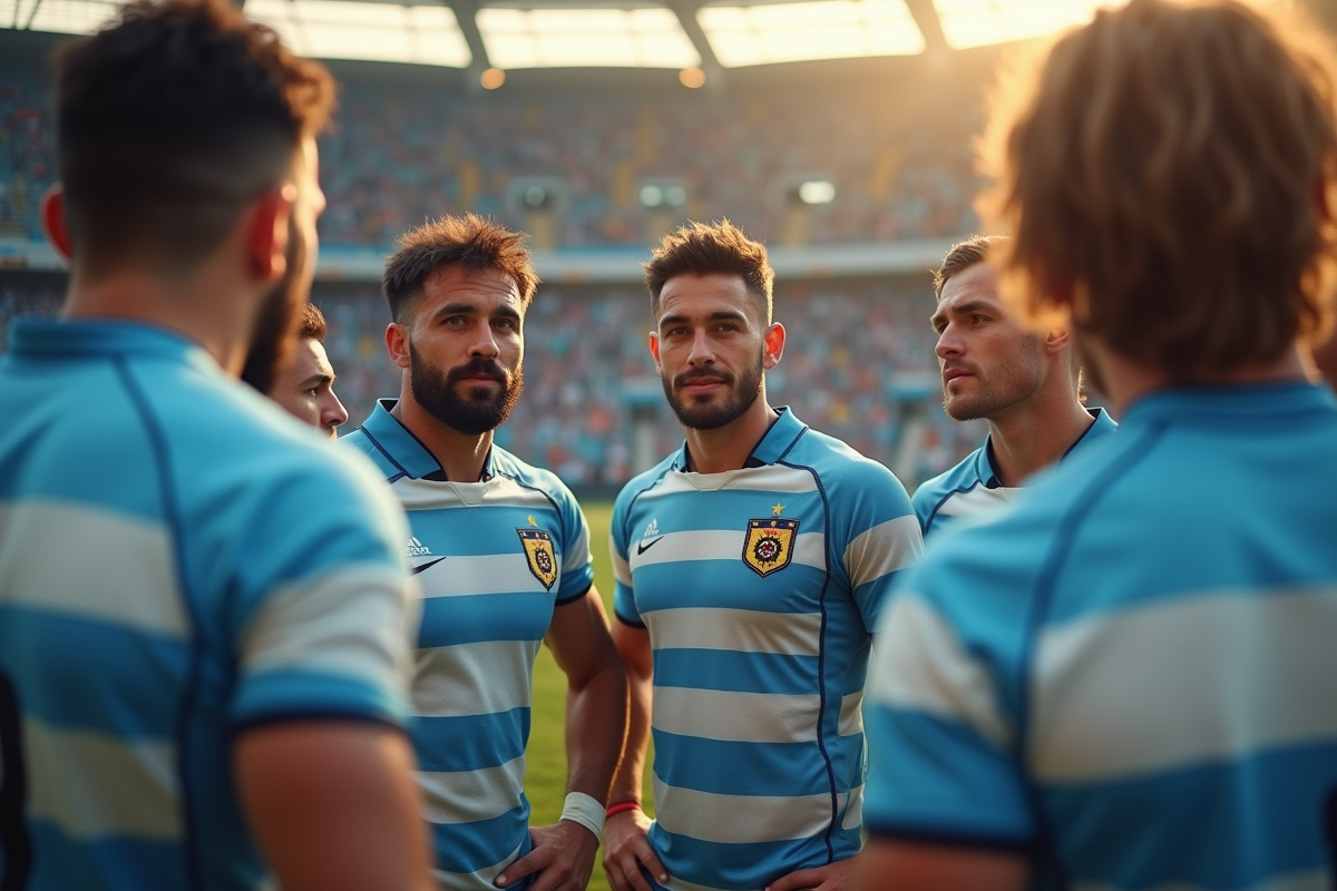 Equipe argentine de rugby en action sur le terrain en plein jour