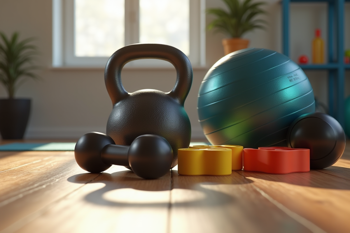 Équipement de musculation pour abdos et core dans un studio ensoleille