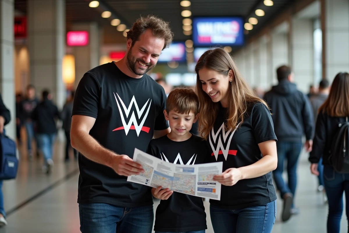 Famille discutant d un plan d evenement wrestling à Paris