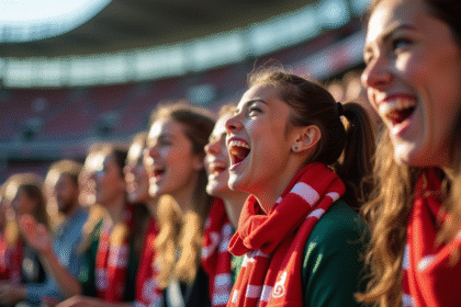 Supporters féminines enthousiastes dans un stade moderne