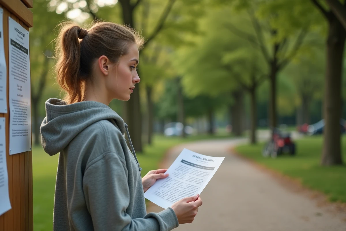 Jeune femme regardant un planning sur un panneau d