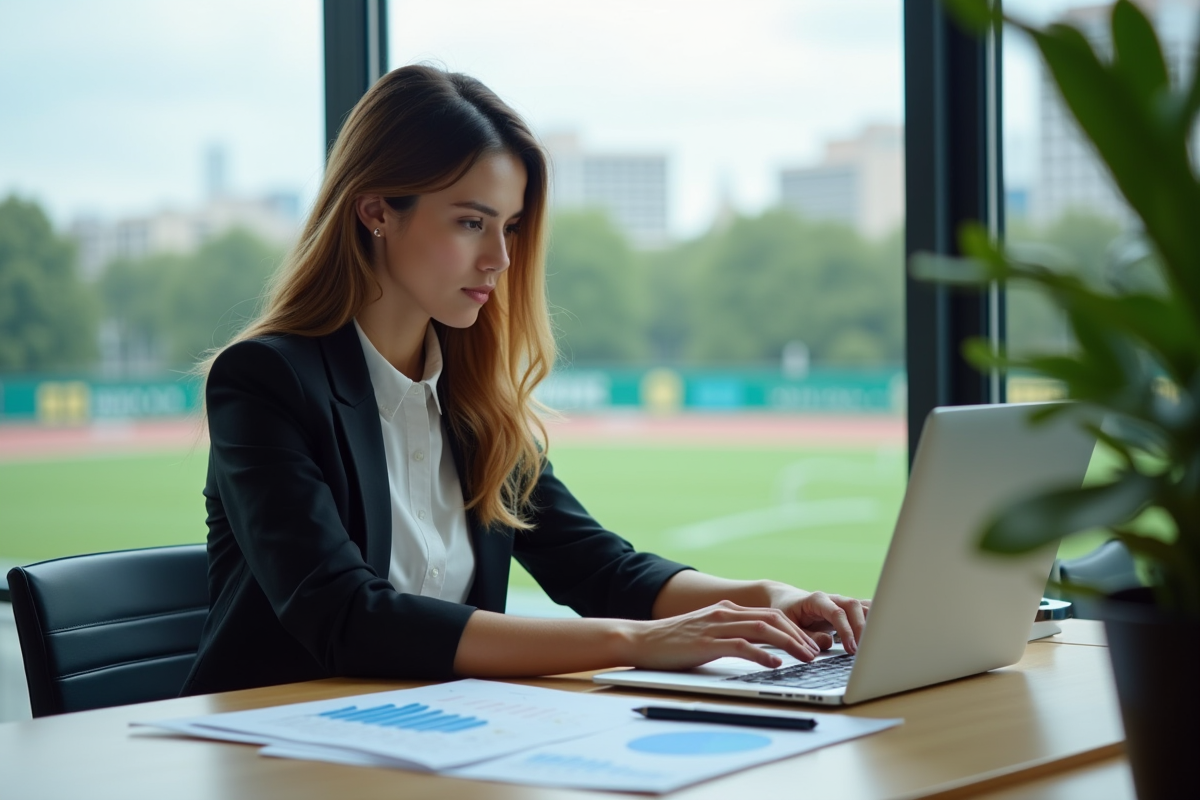 Femme professionnelle analysant des données sportives au bureau