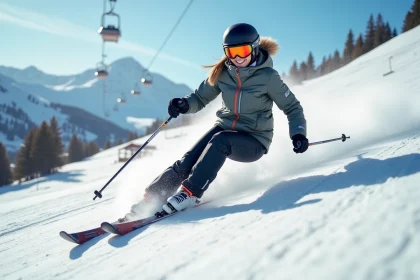 Femme souriante en ski dans les 3 Vallées