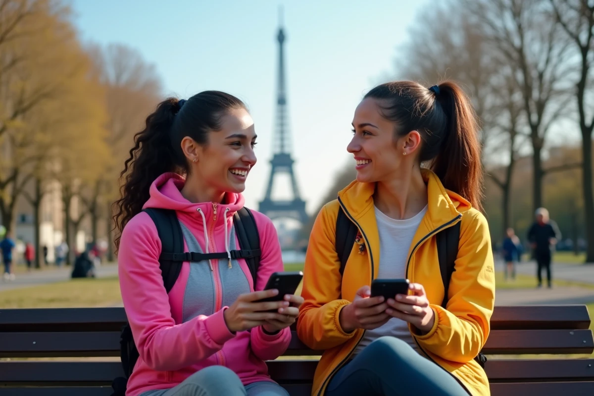 Deux jeunes femmes surprises avec smartphone à Paris
