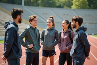 Groupe de jeunes sportifs en plein air sur une piste
