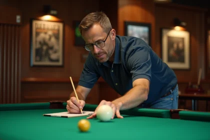 Homme d'âge moyen enregistrant des données de billard