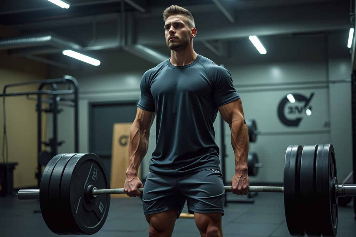 Homme soulevant une barre en salle de musculation urbaine