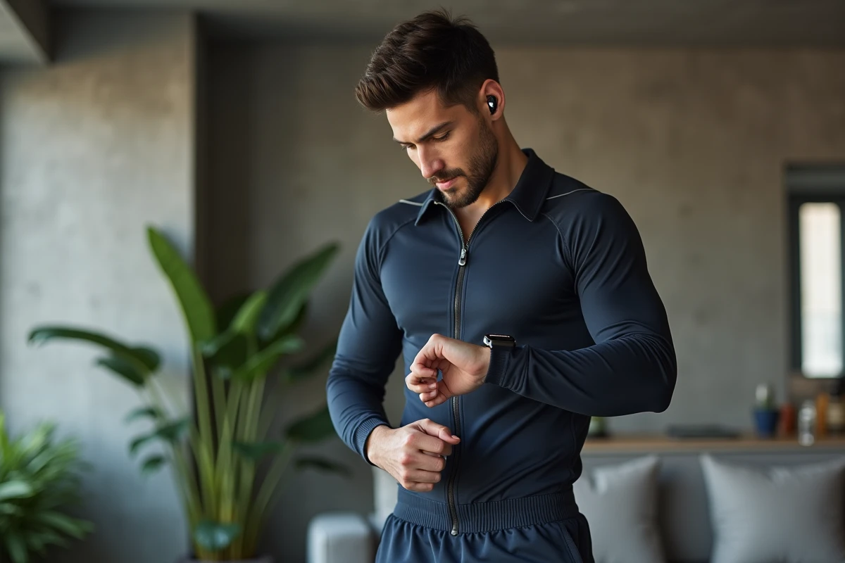 Homme sportif en entraînement dans un appartement moderne