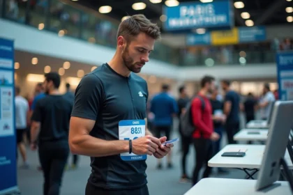 Homme en course inscrivant au marathon de Paris