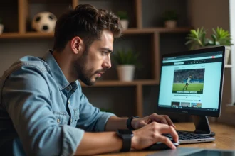 Jeune homme algérien concentré devant son ordinateur au bureau