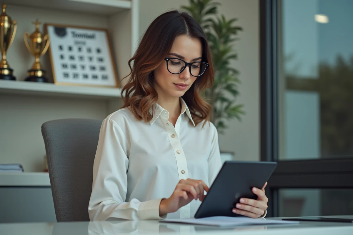 Jeune femme gestionnaire judo consulte une tablette