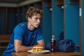 Jeune footballeur en entraînement dans un vestiaire moderne