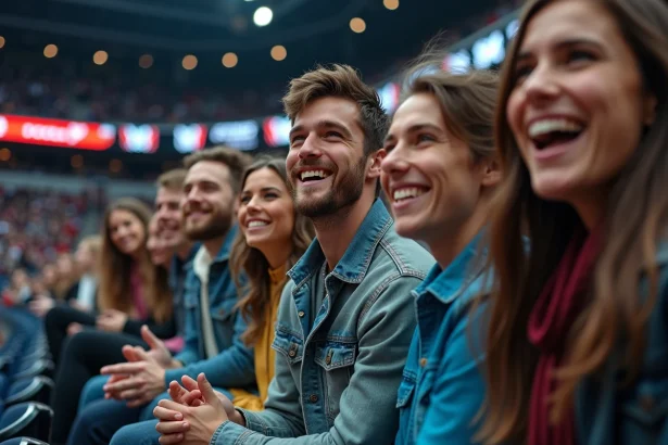 Jeunes adultes enthousiastes à une arena de wrestling à Paris