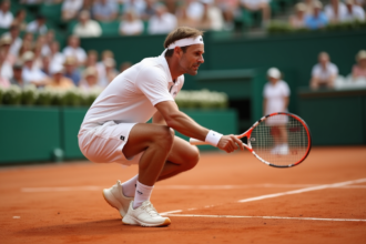 Joueur de tennis en action sur terre battue de Roland Garros