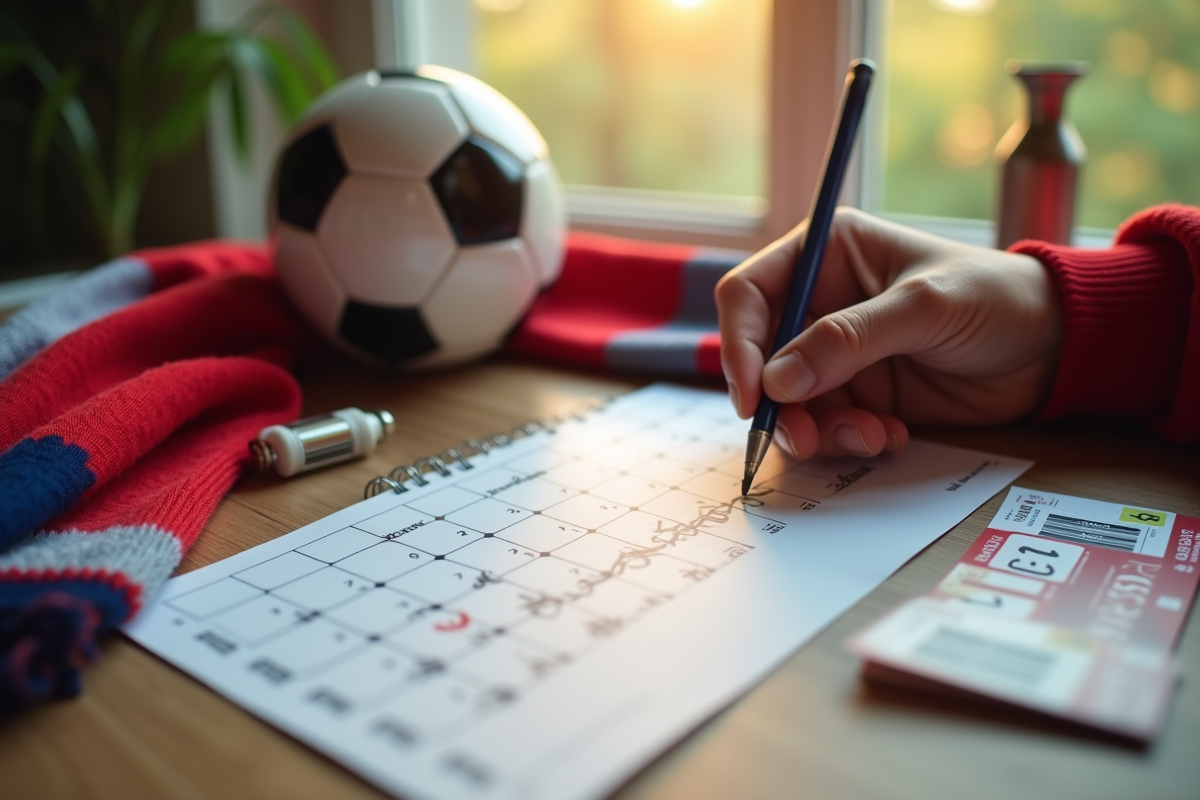 Main marquant la première journée Ligue 1 sur calendrier