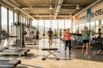 Vue panoramique d'une salle de musculation moderne en Provence-Alpes-Côte d'Azur avec équipements professionnels