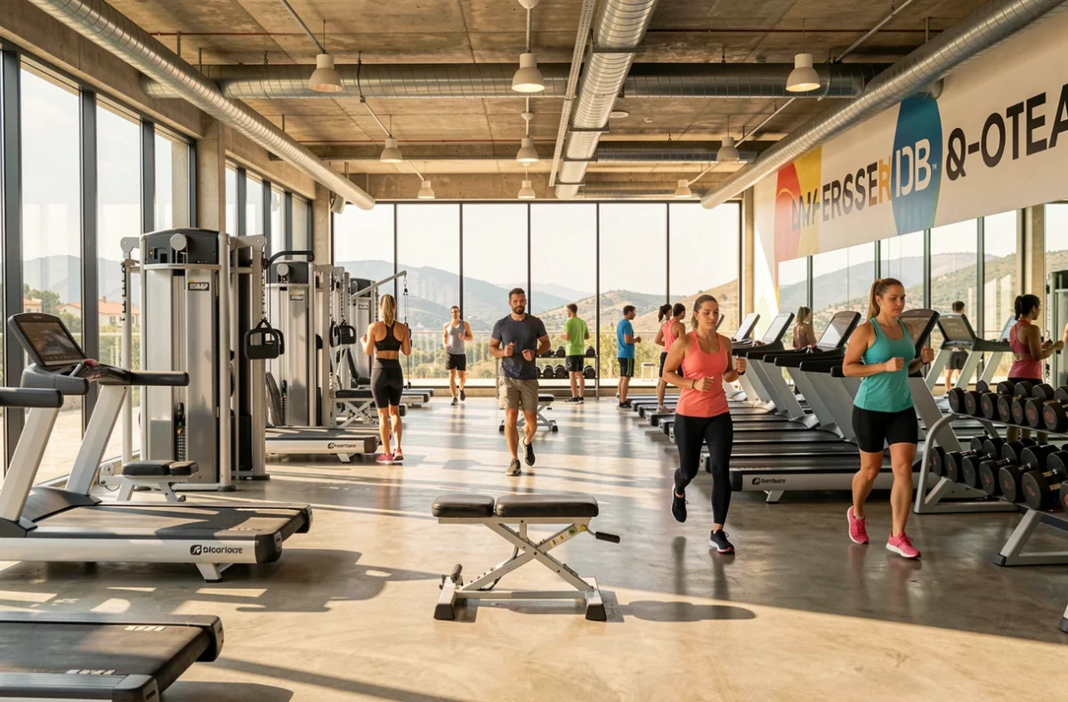 Vue panoramique d'une salle de musculation moderne en Provence-Alpes-Côte d'Azur avec équipements professionnels