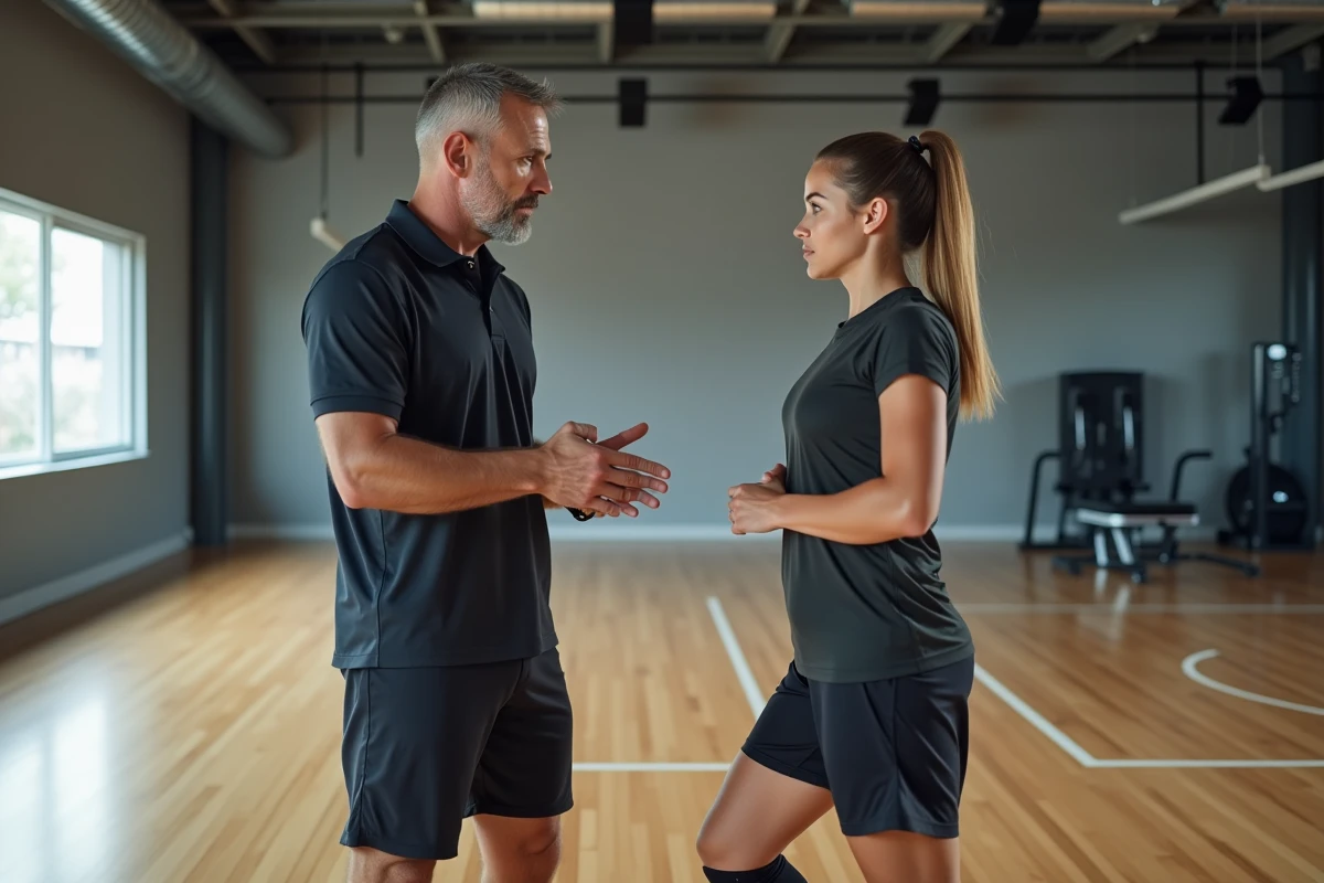 Physiothérapeute aidant une joueuse de football en intérieur