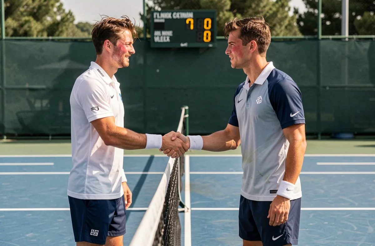 Deux joueurs de tennis se serrant la main au filet après un match sous les nouvelles règles de sets 2026