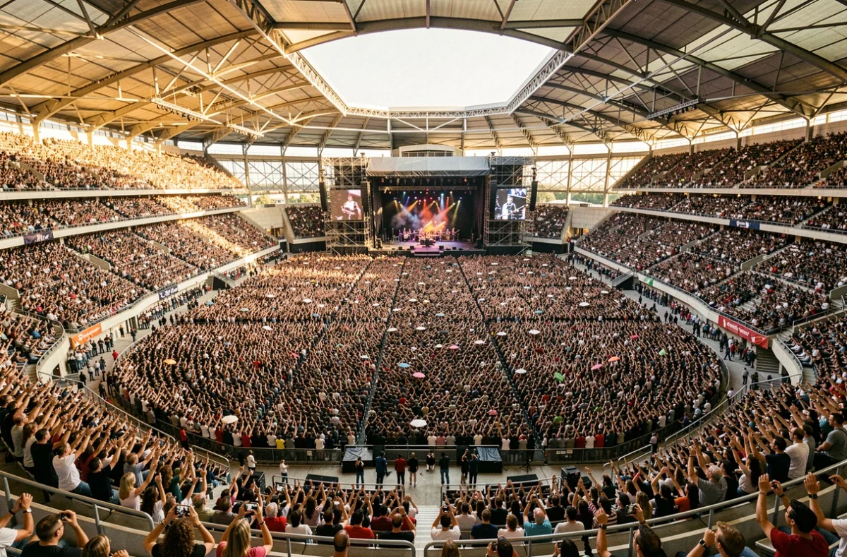 Vue panoramique du Stade de France lors d'un concert à pleine capacité avec des milliers de spectateurs