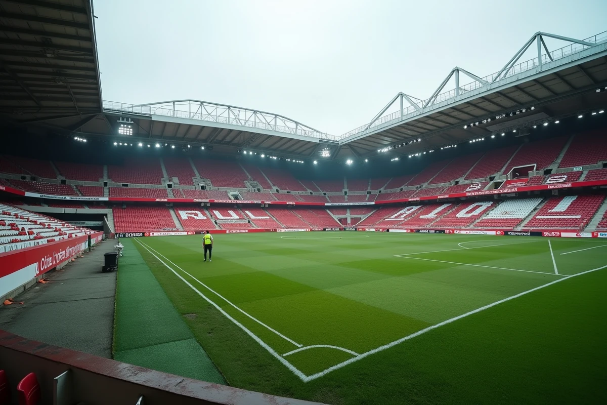 Stade de football français semi-vide illustrant les difficultés financières des clubs de Ligue 1