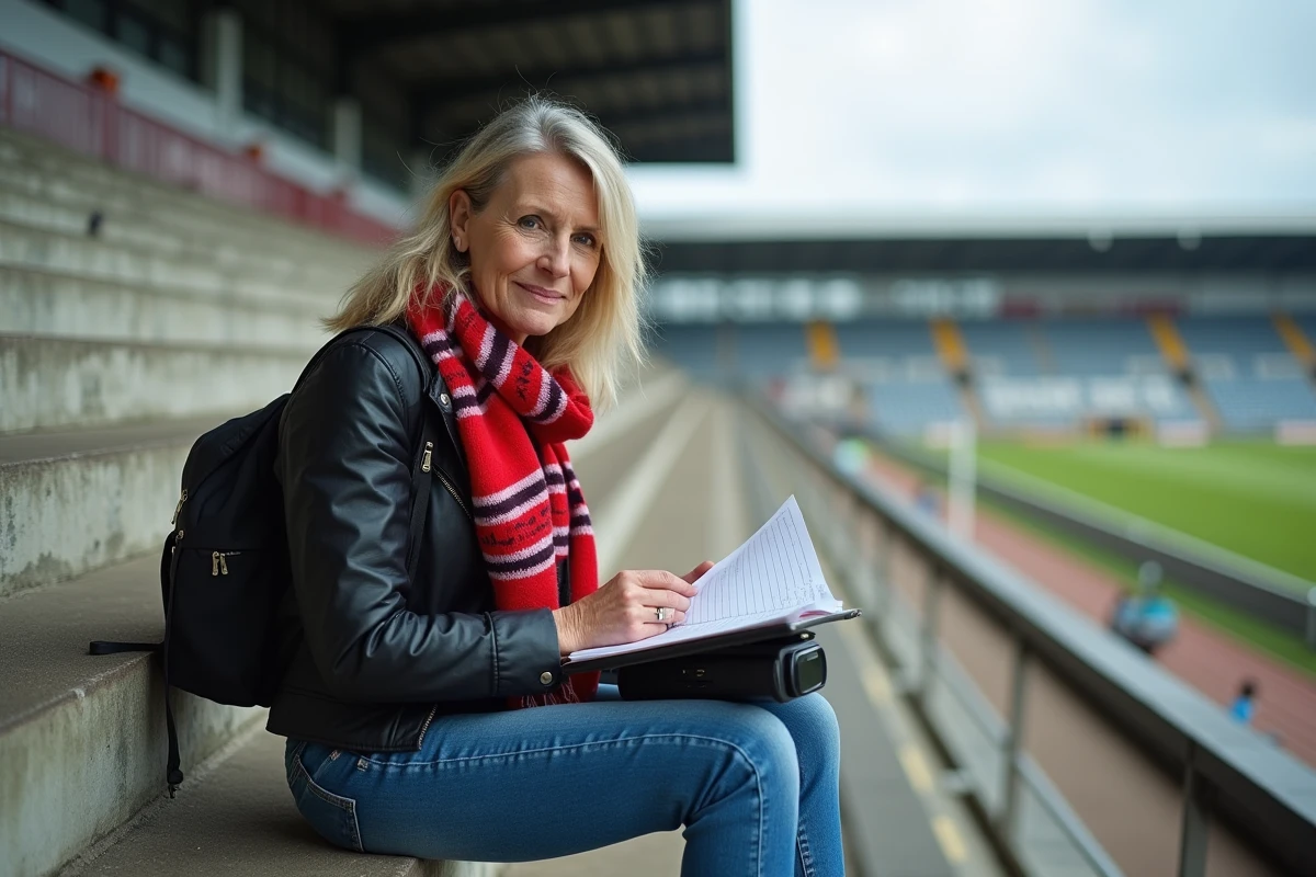 Supporter de rugby femme regardant le score